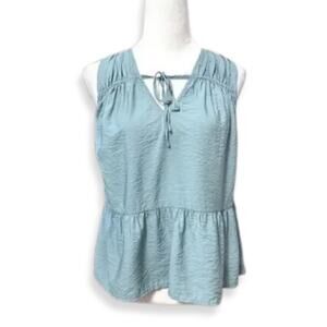 A New Day Blouse Sleeveless V-Neck with Tie Detail Ruffled Hem Green Women's XS